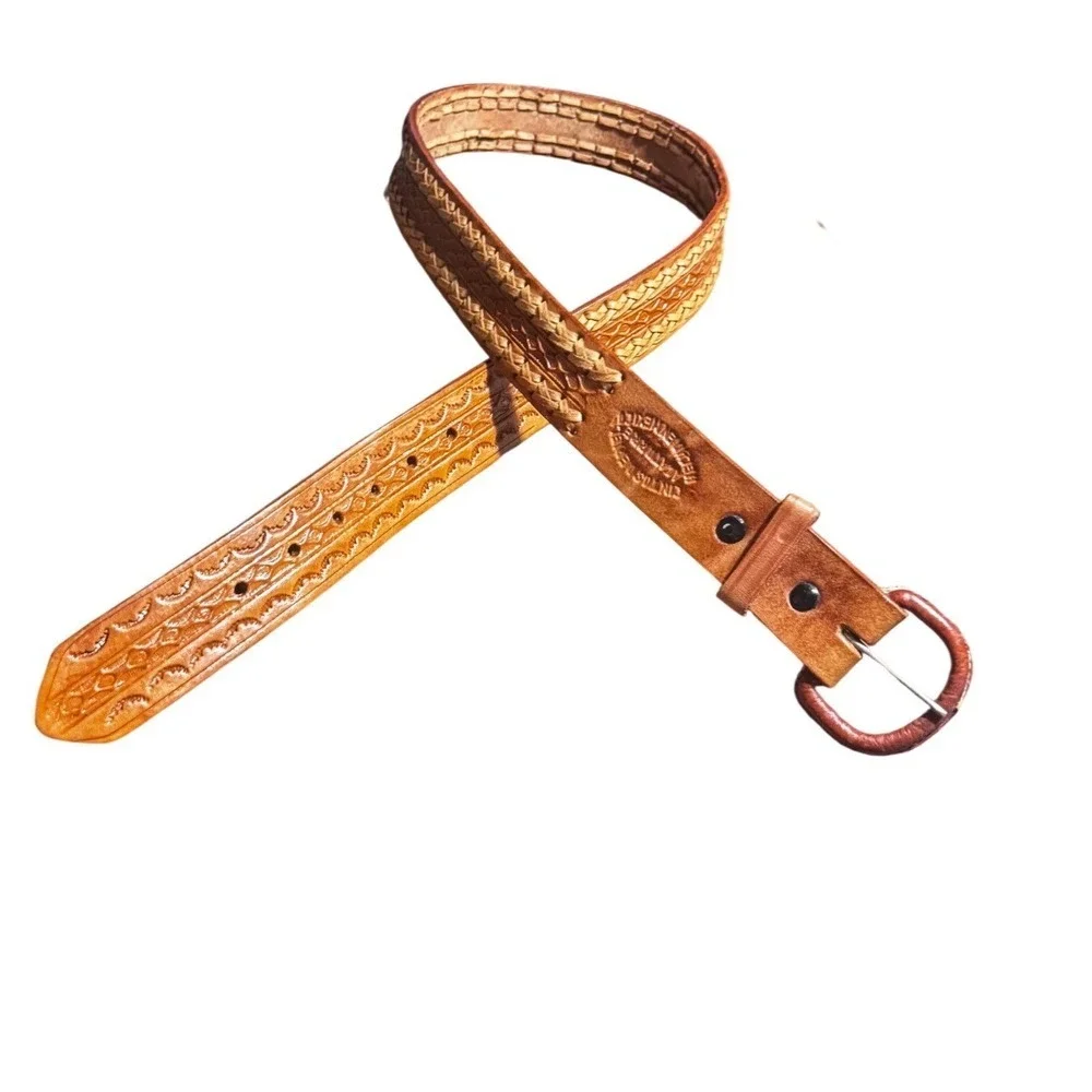 Vintage Alatorre Tooled Leather Belt Wove inlay Western Mexico 33